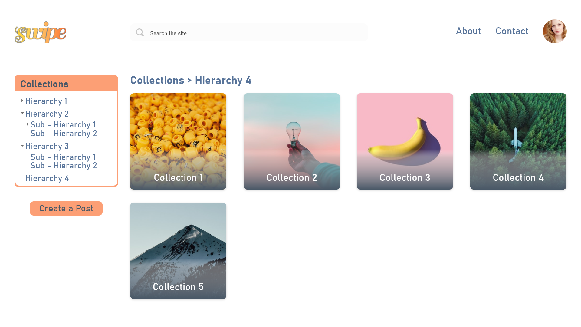 User Interface for the Collections component of Swipe
