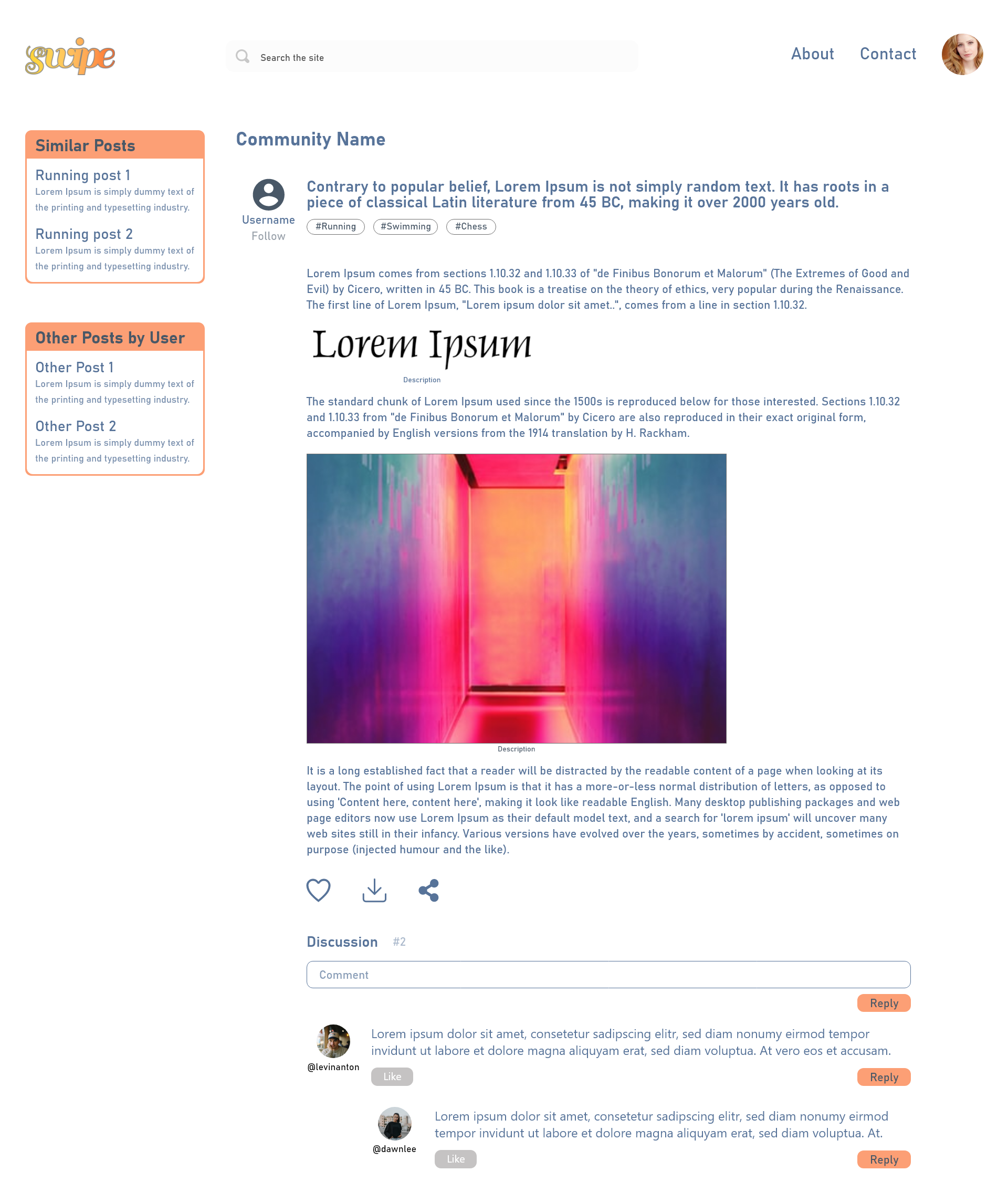 User Interface of the Posts component of Swipe